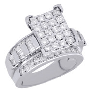 10K White Gold Baguette & Round Diamond Rectangle Ladies Engagement Ring 2 Ct.