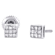 14K White Gold Princess Cut Diamond Square Stud 5mm Statement Earrings 1/4 CT.