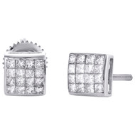 14K White Gold Princess Cut Diamond Square Stud 6mm Statement Earrings 3/8 CT.