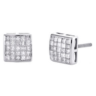 14K White Gold Princess Cut Diamond Square Stud 7mm Statement Earrings 5/8 CT.