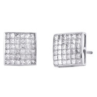 14K White Gold Princess Cut Diamond Square Stud 10mm Statement Earrings 1.50 CT.