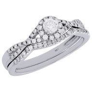 14K White Gold Solitaire Diamond Split Shank Wedding Ring Bridal Set 1/2 Ct.