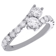 14K White Gold Two Stone Bypass Diamond Love & Friendship Engagement Ring 1.5 Ct