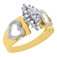 10K Yellow Gold Baguette Diamond Hearts Marquise Cluster Cocktail Ring 0.12 Ct.