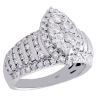 10K White Gold Diamond Pointed Oval Halo Ladies Engagement Ring 1.88 Ct.
