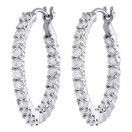 10K White Gold Diamond In & Out Hoops 0.85" Long Round Hinged Earrings 1.50 Ct.