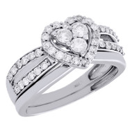 10K White Gold Diamond Heart Engagement Ring Wedding Band Bridal Set 0.75 Ct.