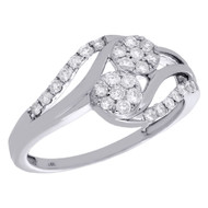 14K White Gold Two Stone Cluster Diamond Swirl Flower Engagement Ring 0.50 Ct.