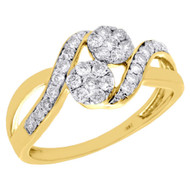 14K Yellow Gold Two Stone Cluster Diamond Infinity Flower Engagement Ring 1/2 Ct