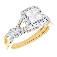 14K Yellow Gold Quad Diamond Bridal Set Braided Engagement Ring + Band Set 1 Ct.