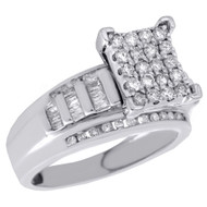 .925 Sterling Silver Round & Baguette Diamond Rectangle Engagement Ring 0.75 Ct.