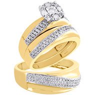 10K Yellow Gold Diamond Trio Set Matching Flower Engagement Ring & Band 1/2 Ct.