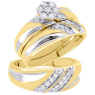 10K Yellow Gold Diamond Trio Set Matching Flower Engagement Ring & Band 0.38 Ct.