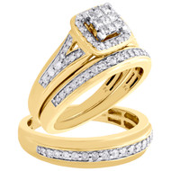 10K Yellow Gold Diamond Trio Set Matching Square Engagement Ring & Band 3/4 Ct.