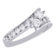 14K White Gold Two Stone Diamond Engagement Ring Love Friendship Bypass 1.02 Ct