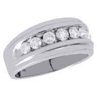 10K White Gold Genuine Diamond 7 Stone Channel Set Wedding Ring 10mm Band 1 Ct.