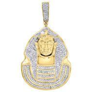 10K Yellow Gold Diamond Medium King Tut Charm Mens Pharaoh Pendant 2" 0.25 Ct.