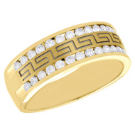 14K Yellow Gold Mens Diamond Engagement Band Black Greek Key Ring 0.75 Ct.