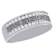 14K White Gold Diamond Mens Wedding Band Black Greek Key Engagement Ring 0.50 CT