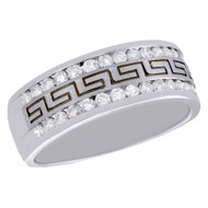 14K White Gold Diamond Mens Wedding Band Black Greek Key Engagement Ring 0.75 CT
