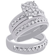 10K White Gold Diamond Trio Set Matching Engagement Ring & Braided Band 0.88 Ct.