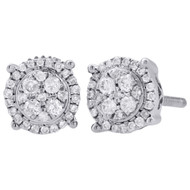 10K White Gold Diamond Flower Stud 4 Prong Halo 6.80mm Circle Earrings 0.25 Ct.