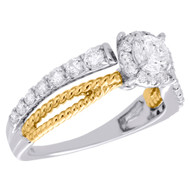 14K White Gold Solitaire Diamond Halo Double Rope Twist Engagement Ring 1 CT.