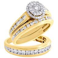 14K Yellow Gold Solitaire Diamond Trio Set Halo Engagement Ring + Band 1.63 Ct.