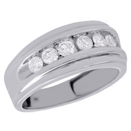 10K White Gold Channel Set Diamond Mens Wedding Band Engagement Ring 0.88 CT.