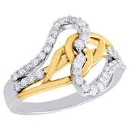 10K Two Tone Gold Round Diamond Love Knot Crossover Braid Ring Wedding 1/2 CT.