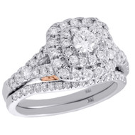 14K White Gold Round Solitaire Diamond Wedding Ring Cushion Halo Bridal Set 1 CT