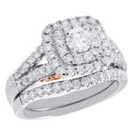 14K White Gold Round Solitaire Diamond Wedding Ring Cushion Halo Bridal Set 2 CT