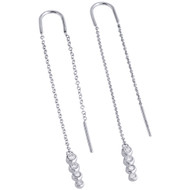 10K White Gold Diamond Circle Link Threader Earrings Drop Ear Threads 0.08 CT.