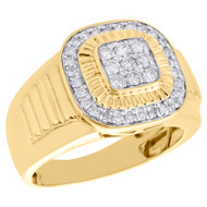 10K Yellow Gold Diamond Fluted Square Bezel Step Shank Pinky Ring Band 3/4 CT.