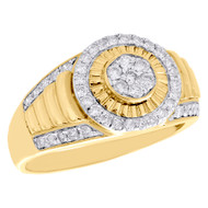 10K Yellow Gold Diamond Step Shank Statement Pinky Ring Fluted Bezel Band 3/4 CT