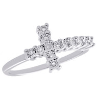 .925 Sterling Silver Prong Set Diamond Sideways Cross Ring Promise Band 1/20 CT.