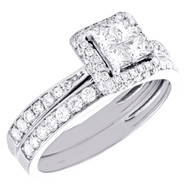 14K White Gold Quad Princess Diamond Bridal Set Engagement Ring + Band Set 1 Ct.