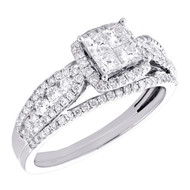 14K White Gold Diamond Bridal Set Cathedral Engagement Ring + Wedding Band 1 Ct.