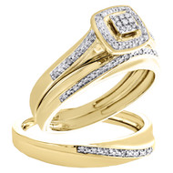 10K Yellow Gold Diamond Trio Set Square Bridal Ring + Wavy Wedding Band 0.08 TCW