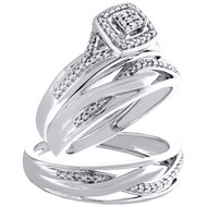 10K White Gold Diamond Trio Set Square Bridal + Infinity Wedding Band 1/10 TCW