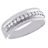 14K White Gold Round Diamond Wedding Band Single Row Prong Set 7mm Ring 1/3 CT.