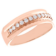 14K Rose Gold Round Diamond Wedding Band Single Row Prong Set 7mm Ring 1/3 CT.