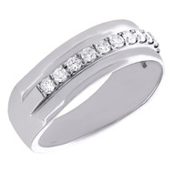 14K White Gold Round Diamond Wedding Band Single Row Prong Set 7.5mm Ring 1/2 CT