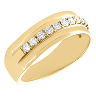 14K Yellow Gold Round Diamond Wedding Band 1 Row Prong Set 7.5mm Ring 1/2 CT.