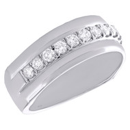 14K White Gold Round Diamond Wedding Band Single Row Prong Set 8mm Ring 3/4 CT.