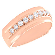 14K Rose Gold Round Diamond Wedding Band Single Row Prong Set 8mm Ring 3/4 CT.