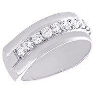 14K White Gold Round Diamond Wedding Band Single Row Prong Set 8.5mm Ring 1 CT.
