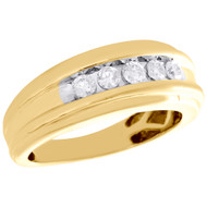14K Yellow Gold Diamond Mens Wedding Band 5 Stone Engagement Ring 0.50 Ct.