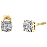14K Yellow Gold Quad Princess Diamond Halo 5mm Circle Stud Earrings 0.16 Ct.