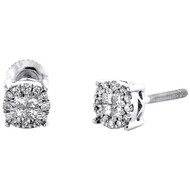 14K White Gold Quad Princess Diamond Halo 5mm Circle Stud Earrings 0.16 Ct.
